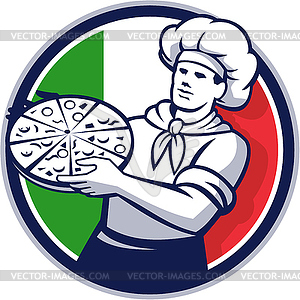Pizza Chef Holding Pizza Italy Flag Circle Retro - color vector clipart