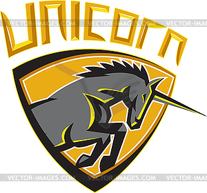 Black Unicorn Horse Head Charging Crest Retro - vector clipart