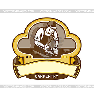 Carpenter Woodworker Plane Clover Leaf Retro - vector image