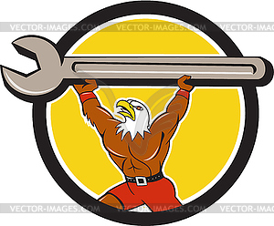 American Bald Eagle Mechanic Spanner Circle Cartoon - vector clip art