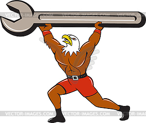 American Bald Eagle Mechanic Spanner Cartoon - color vector clipart