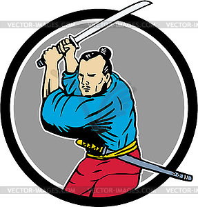 Samurai Warrior Katana Sword Circle Drawing - vector image