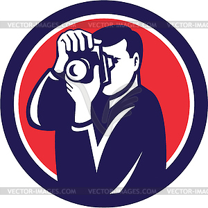 Photographer Shooting DSLR Camera Retro - vector clipart