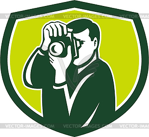 Photographer Shooting DSLR Camera Crest Retro - vector image