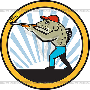 Пятнистый морской форели Hunter Стрельба Круг Ретро - изображение векторного клипарта