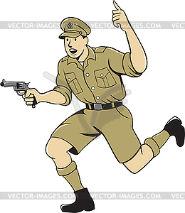 World War One British Officer Running Pistol Cartoon - vector clip art