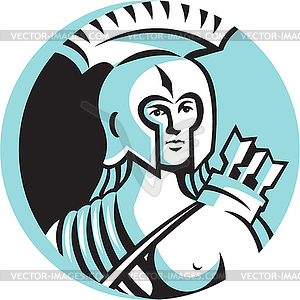 Female Spartan Warrior Circle Retro - vector clipart