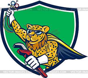 Refrigeration Mechanic Leopard Superhero Crest - vector clipart