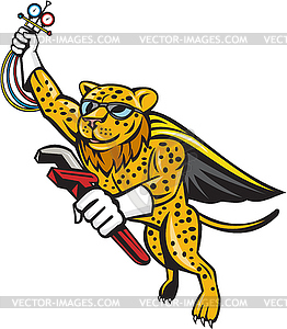 Refrigeration Mechanic Leopard Superhero Cartoon - color vector clipart