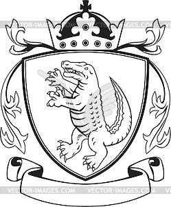 Alligator Standing Coat of Arms Black and White - vector clip art