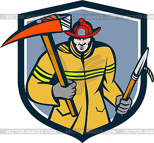 Fireman Firefighter Fire Axe Hook Crest Retro - vector image