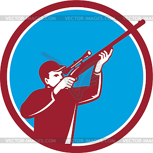 Hunter Shooting Up Rifle Circle Retro - vector image