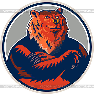 Russian Bear Arms Folded Circle Retro - vector clipart