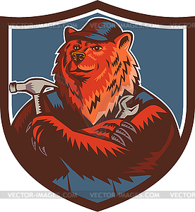 Русский медведь строитель Разнорабочий Crest Woodcut - векторный клипарт EPS