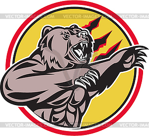 California Grizzly Bear Swiping Paw Circle Retro - vector clipart