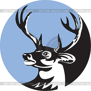 Глава Whitetail Deer Buck круг Ретро - цветной векторный клипарт