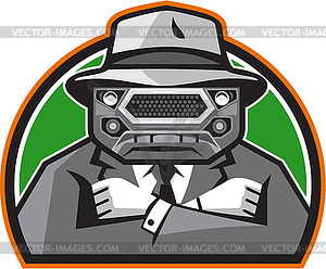 Mobster Car Grille Face Arms Folded Front Retro - vector image