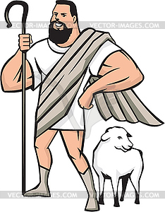 Супергерой Пастырь Овцы Постоянный мультяшный - изображение векторного клипарта