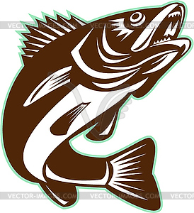 Walleye Fish Jumping Retro - vector clip art