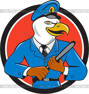 Bald Eagle Policeman Baton Circle Cartoon - vector clipart