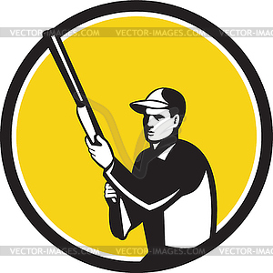 Hunter Holding Shotgun Rifle Circle Retro - vector clip art