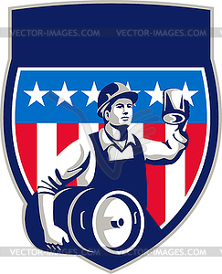 Американский строитель Пиво Бочонок Crest Ретро - графика в векторе
