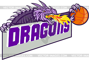 Dragon Head Огонь Вцепившись Баскетбол ретро - клипарт в векторе / векторное изображение