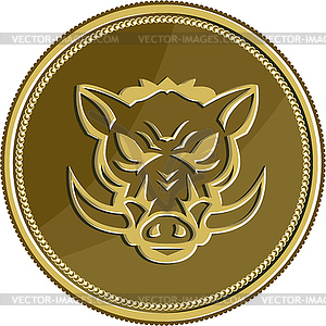 Wild Hog головы Злой Золотая монета ретро - клипарт Royalty-Free