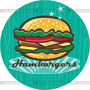 Retro 1950s Diner Hamburger Circle - vector image