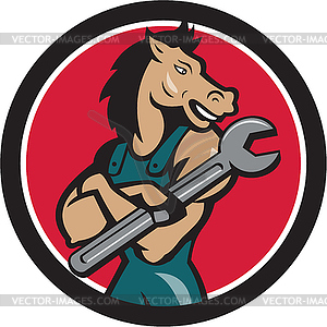Horse Mechanic Spanner Circle Cartoon - vector clip art