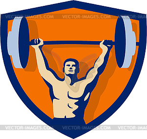 Weightlifter Lifting Barbell Crest Retro - vector clipart