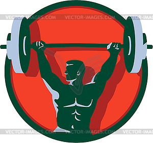 Weightlifter Lifting Barbell Circle Retro - vector image