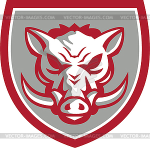 Wild Boar Razorback Head Angry Shield Retro - vector image