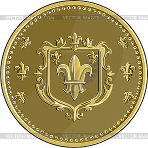 Fleur de lis Coat of Arms Gold Medal Retro - vector image
