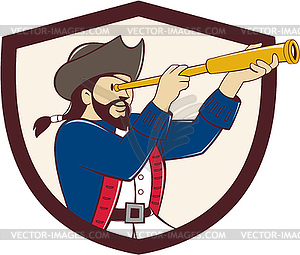 Pirate Looking Spyglass Crest Cartoon - vector image