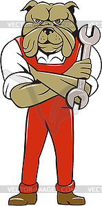 Bulldog Mechanic Arms Crossed Spanner Cartoon - vector clip art