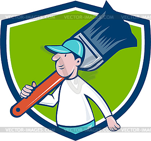 House Painter Paintbrush Walking Shield Cartoon - vector image