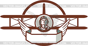 World War 1 Pilot Airman Spad Biplane Circle Retro - vector clipart