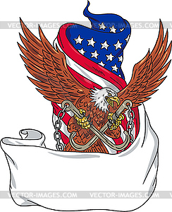 American Eagle Clutching Towing J Hook Flag Unfurle - vector clip art