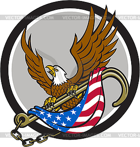 American Eagle Clutching Towing J Hook Flag Circle - vector image