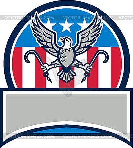 American Eagle Clutching Towing J Hook Circle Retro - vector clipart