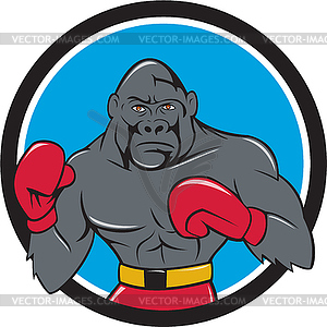 Gorilla Boxer Boxing Stance Circle Cartoon - vector image