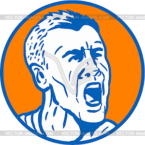 Angry Man Shouting Circle Retro - vector image