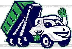 Roll-Off Bin Truck Waving Cartoon - vector image