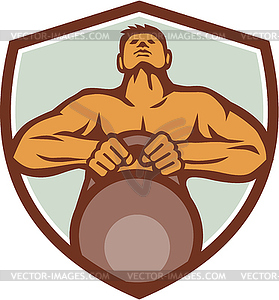 Athlete Weightlifter Lifting Kettlebell Crest Retro - vector clip art