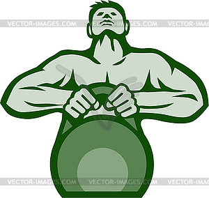 Athlete Weightlifter Lifting Kettlebell Retro - vector clipart