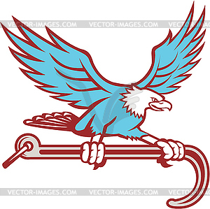 Bald Eagle Clutching Towing J Hook Retro - vector image