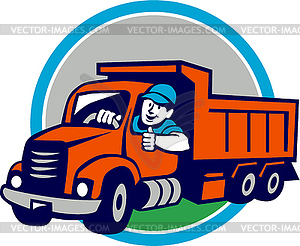 Dump Truck Driver Thumbs Up Circle Cartoon - vector clip art