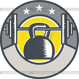 Kettlebell Hanging Barbell Circle Retro - vector clipart