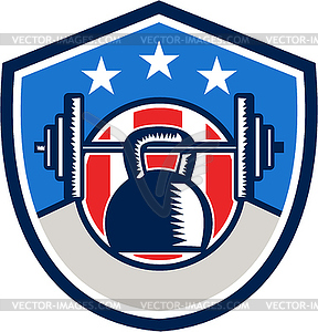 Kettlebell Hanging Barbell USA Flag Crest Retro - vector image